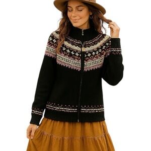 Vintage Tiara Zip Up Fair Isle Nordic Sweater Y2K 90s